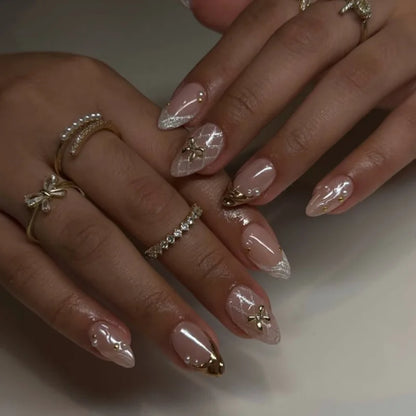 24pcs French Fake Nails Finished Almond Nails Sets