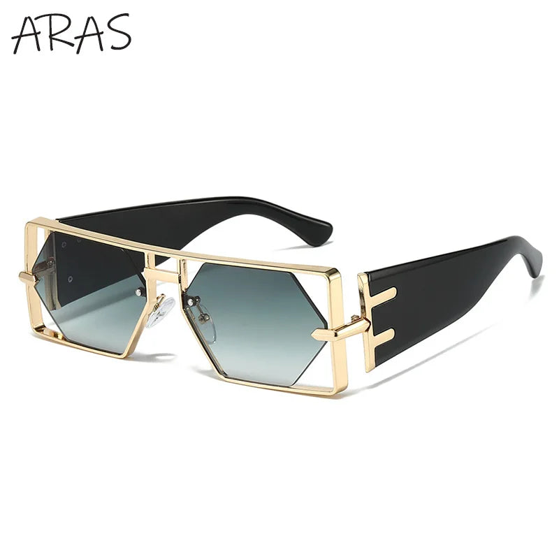 Steampunk Rectangle Metal Frame Sun Glasses
