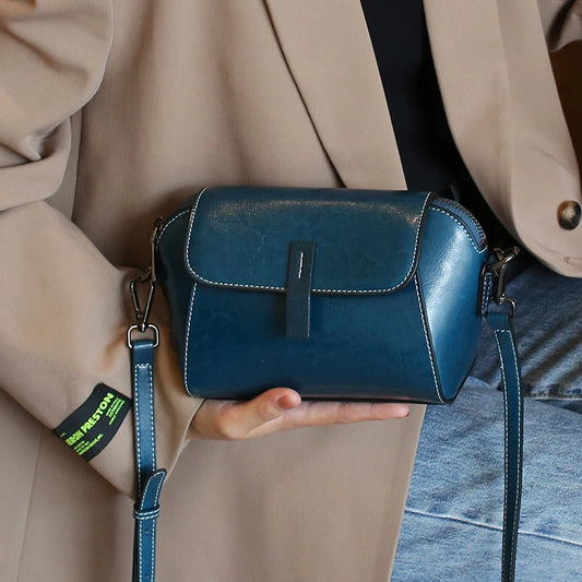 Oil Wax Cowhide Genuine Leather Crossbody Small Bag