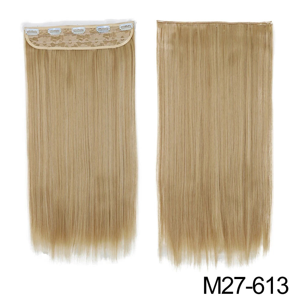 Synthetic Long Straight Clip In One Piece Hair Extension 5 Clips Fake Hair