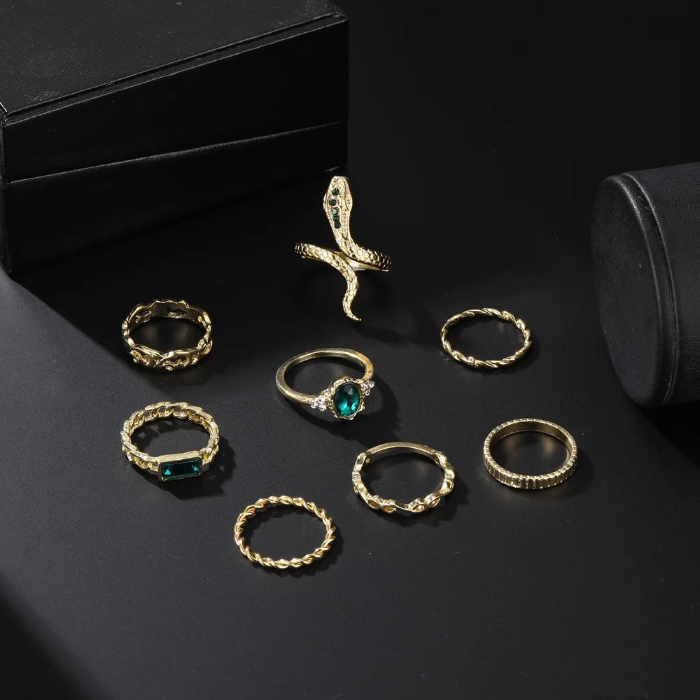 Retro Imitation Gemstone Snake-Shaped Twisted Rings