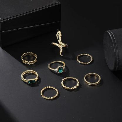 Retro Imitation Gemstone Snake-Shaped Twisted Rings
