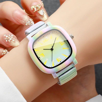 Square Elastic Strap Quartz Wristwatches Set