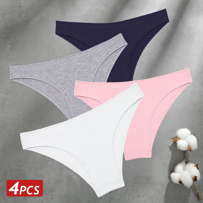 4PCS Seamless Cotton Panties Sexy Low Waist Underpants Lingerie