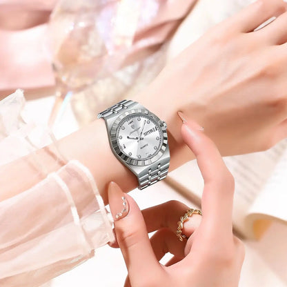 Luminous Waterproof Week Date Stainless Steel Quartz Watches