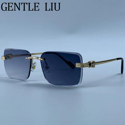 Rectangle Rimless Punk Luxury Metal Frame Sun Glasses