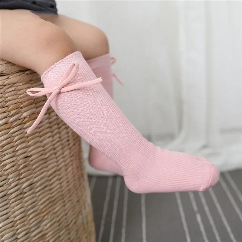 Knee High Baby Girls Bowknot Long Soft Cotton Socks
