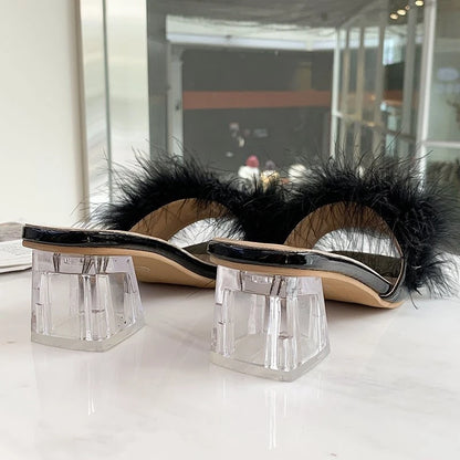 Fox Fur Chunky Flip Flops Sexy Home Slipper
