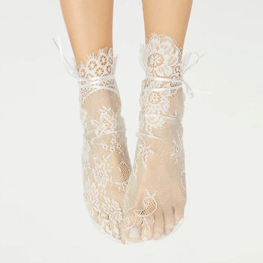 Black Hollow Transparent Lace Stockings Pure Cotton Japanese Fleece Socks