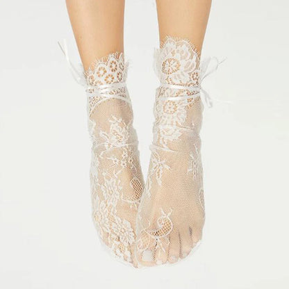 Black Hollow Transparent Lace Stockings Pure Cotton Japanese Fleece Socks