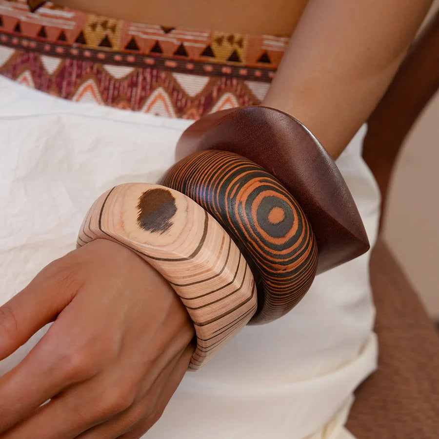 Hip Hop Khaki Brown Wood Wide Bangles