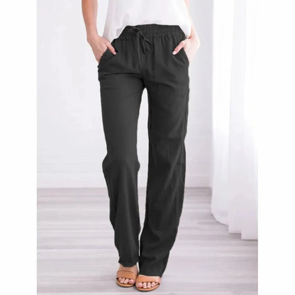 Cotton Linen Drawstring Baggy Straight Leg Pants