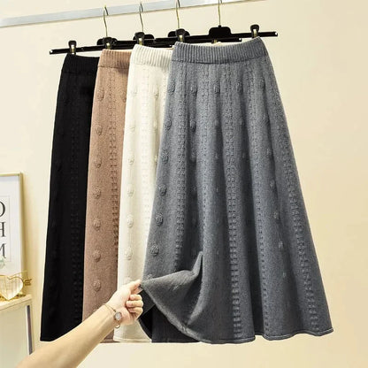 Autumn Winter Knitting Long Elegant  High Waist Elastic Soft Midi Skirts