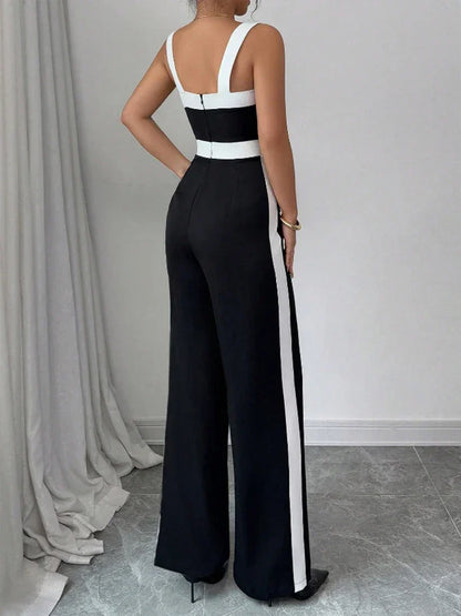 Square Neck Contrast Elegant Jumpsuit