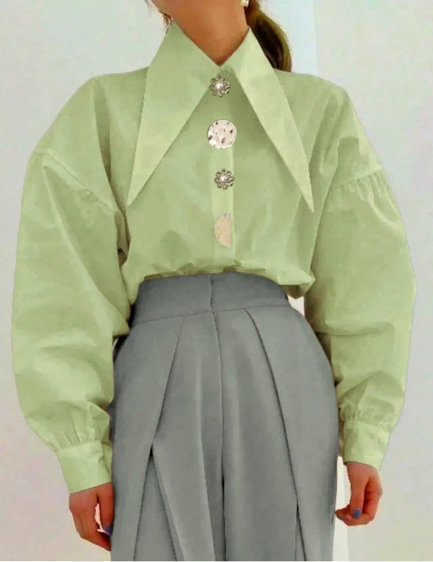 Long Sleeve Shirt Pointed Collar Blouse Office Shirts