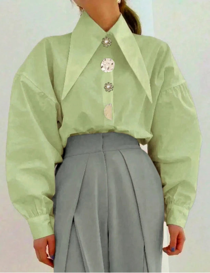 Long Sleeve Shirt Pointed Collar Blouse Office Shirts