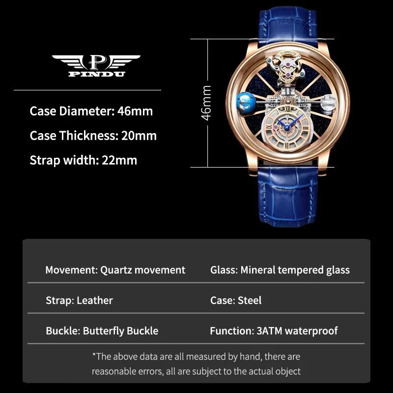 Celestial Starry Sky Curved Glass Transparent Waterproof Leather Watch