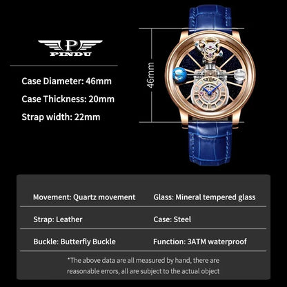 Celestial Starry Sky Curved Glass Transparent Waterproof Leather Watch