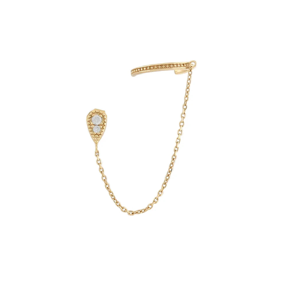 Stainless Steel Gold Color Chain Dangle Drop Zirconia Earrings