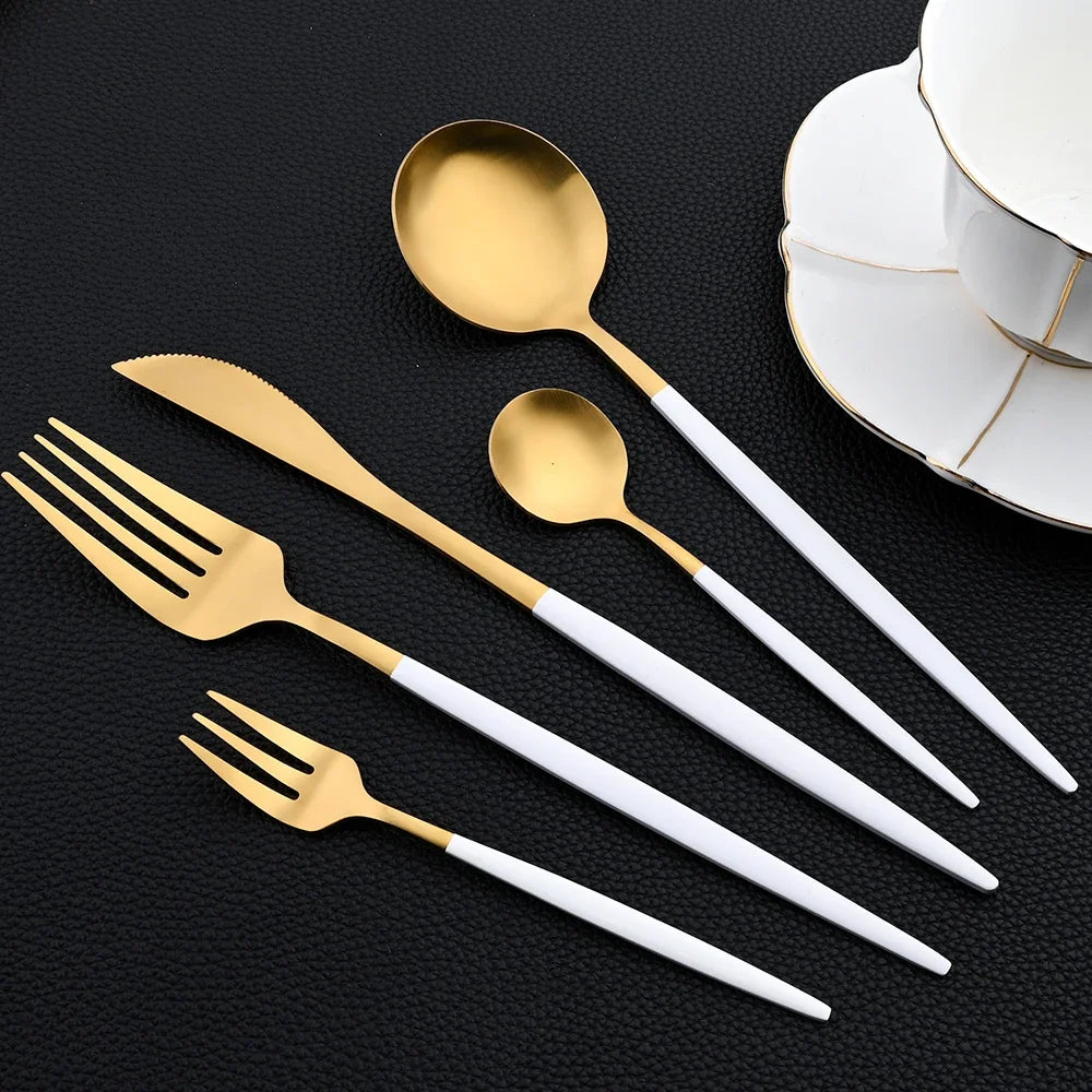 30Pcs Dinnerware Set Stainless Steel Flatware Matte Fork Spoon Knife Dinner Set