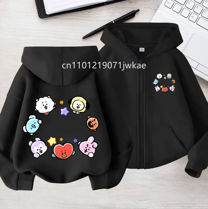 Tee Cute BT21 Mang Inspired Zipper Hoodie 3-12 Year Hoody Coat
