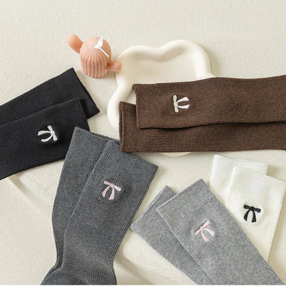 Spring Autumn Girls Knee High Socks Cotton Bow Socks for 3-12Y