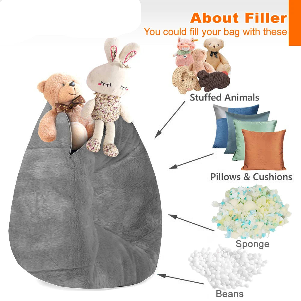 Adults  Children Fluffy Faux Fur Bean Bag Pouf Cover without Filler Beanbag