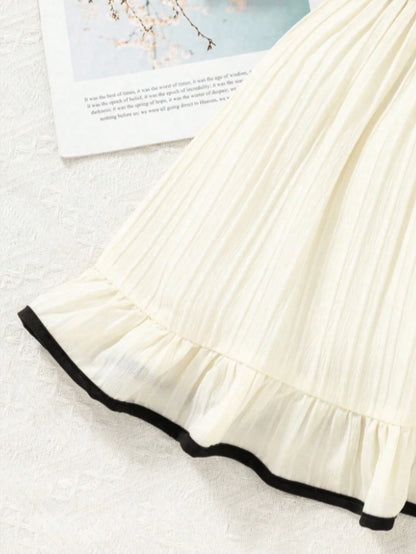 Round Neck Long Sleeve Waist Cinched Bow Tie Pit Stripe Skirt Slit Dress