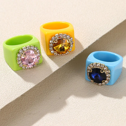 Colorful Rhinestone Geometric Square Large Punk Finger Rings