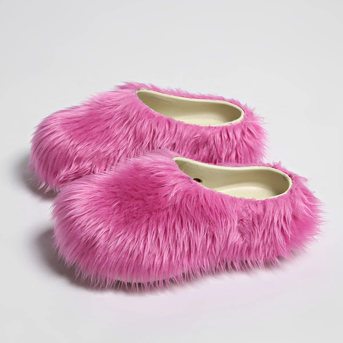 Faux Fur Platform Thick Sole Slippers