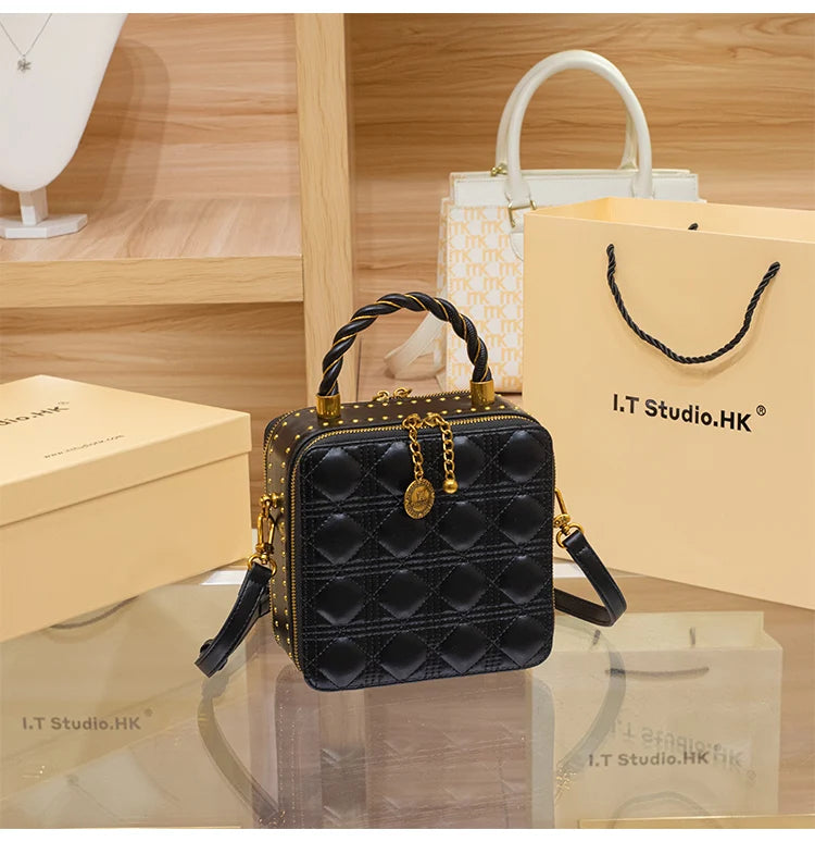 Leather bucket small square bag