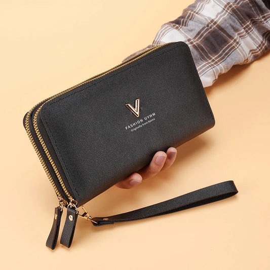 Double zipper clutch wallet