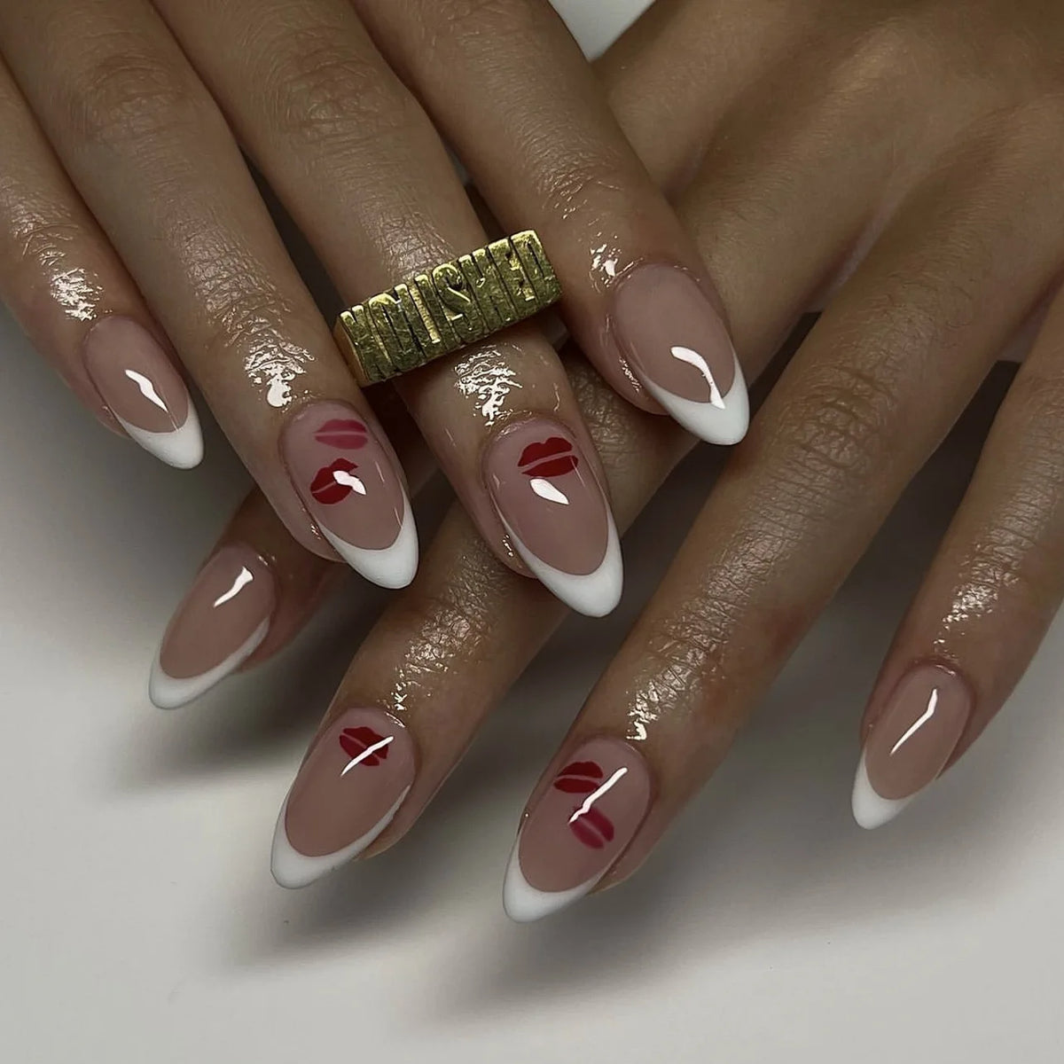 24pcs French Fake Nails Finished Almond Nails Sets