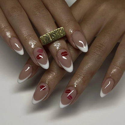 24pcs French Fake Nails Finished Almond Nails Sets