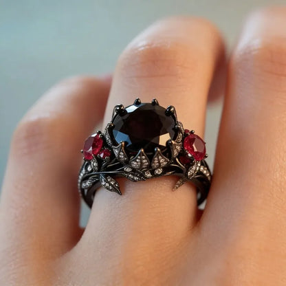 Dark Rose Shape Black Zirconia Hip Hop Rings