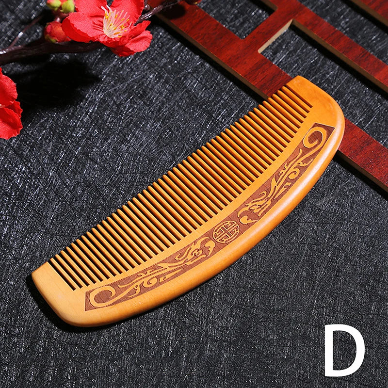 Natural Peach Wood Hair Comb Close Teeth Anti-static Brash