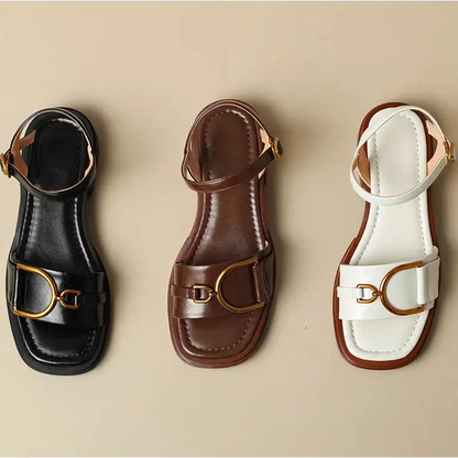 Zapatos de tacón bajo con hebilla y punta abierta y punta fina