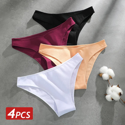 4PCS Seamless Cotton Panties Sexy Low Waist Underpants Lingerie