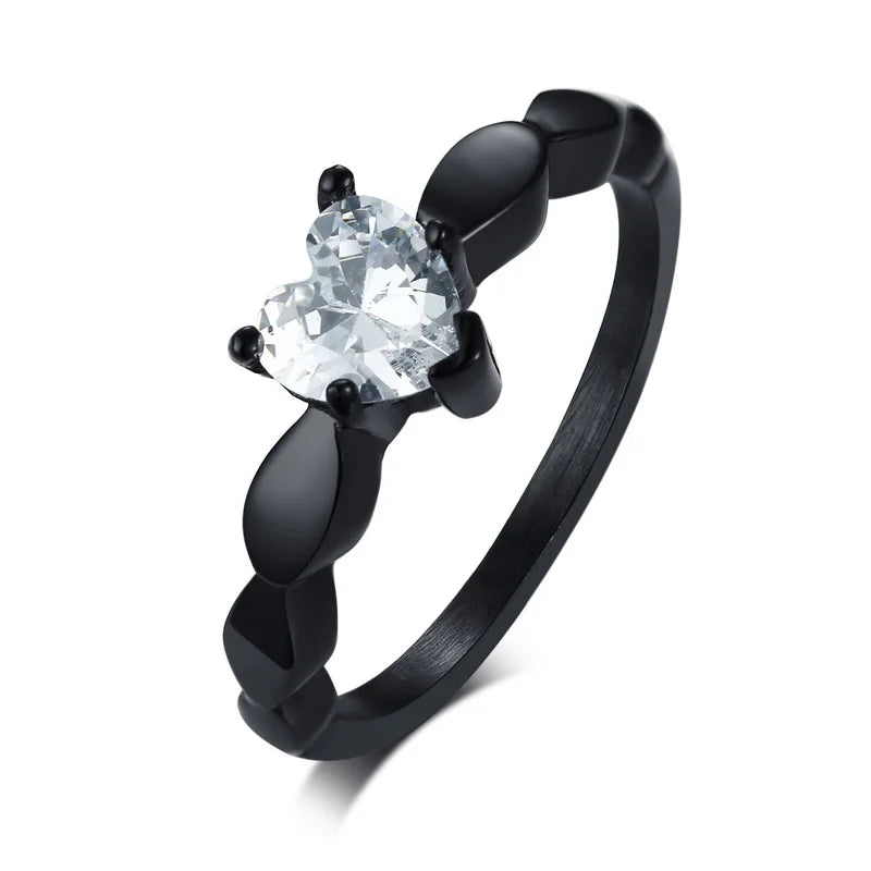 Romantic Heart CZ Stone Couple Rings