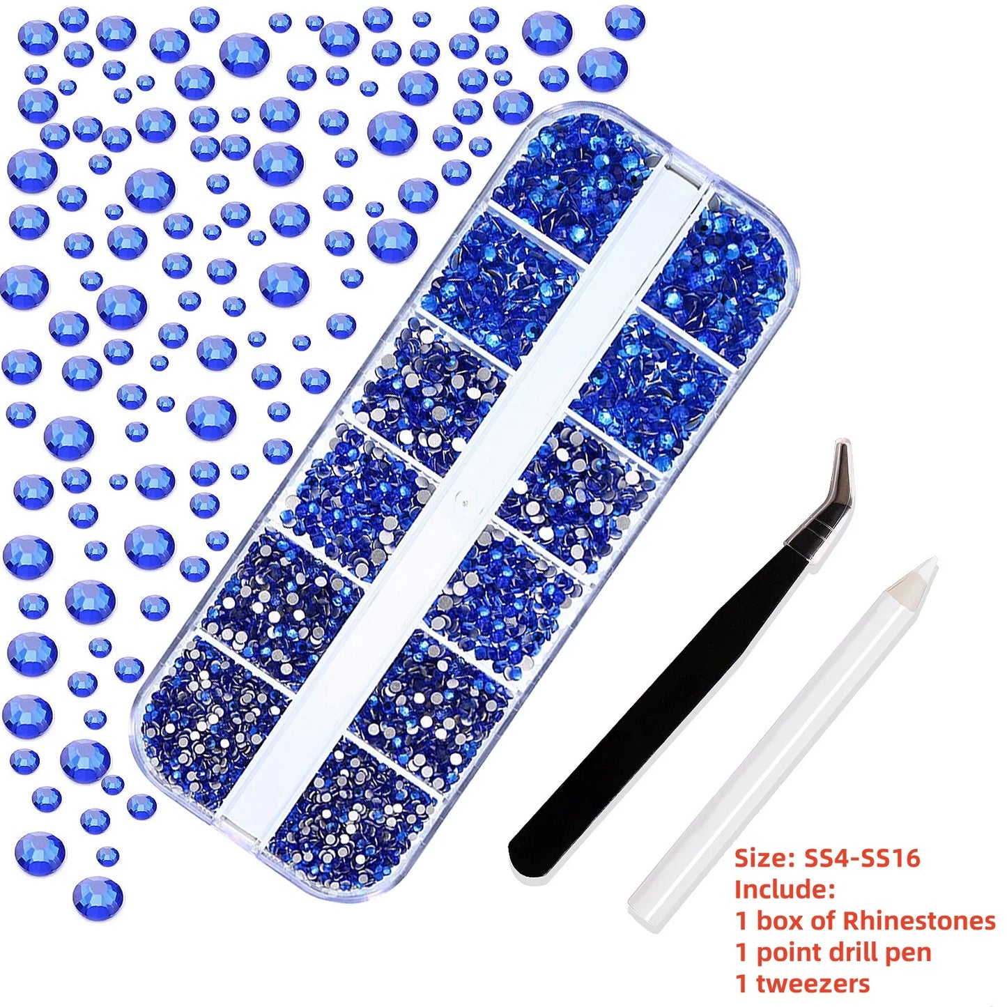 12Gird 3D Glass AB Crystal Nail Art Rhinestones Kit
