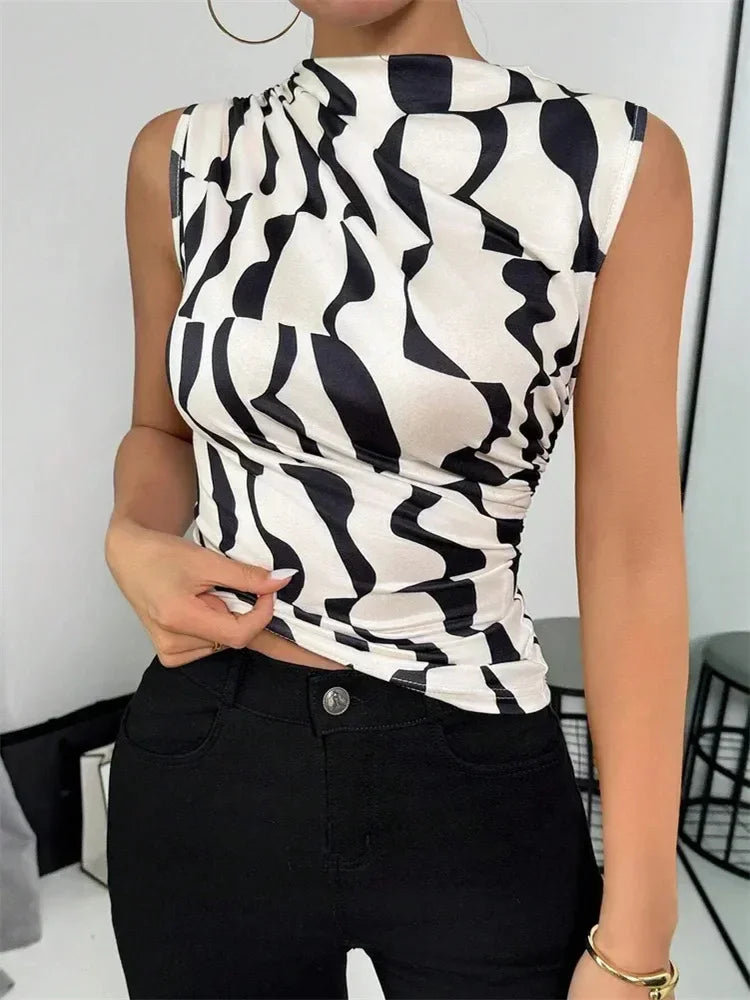 Casual Mock Neck Ruched Tank Top Sleeveless  Shirt