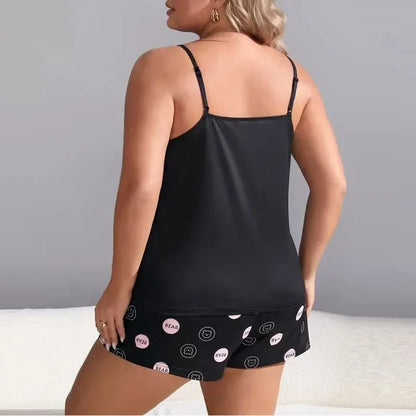 Plus Size Bear Print Sleeveless Screw Top & Shorts Pajamas Sets