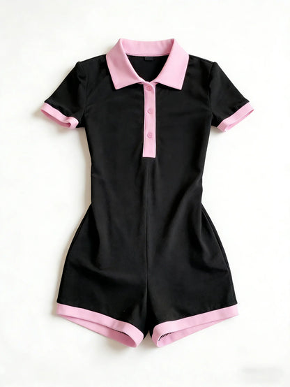 Slim-fitting short-sleeved one-piece pants