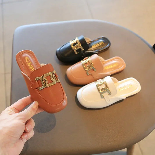 Covered Toes Flat Leather Slippers Flats