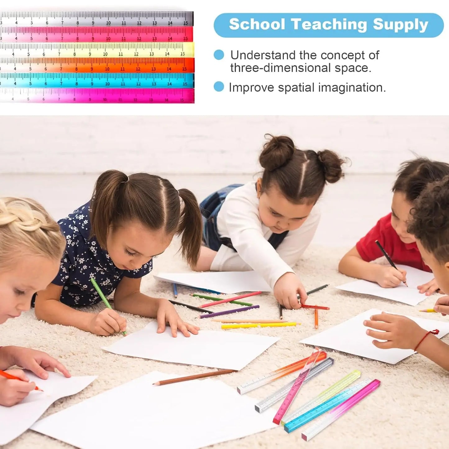 1pcs Colorful Clear Straight Ruler 15cm Four Edges Acrylic Transparent