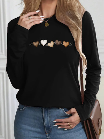 Pure cotton casual heart-shaped long sleeved T-shirt