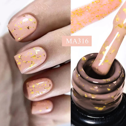 7ml Gold Foils Glitter Rubber Base Gel Nail Polish