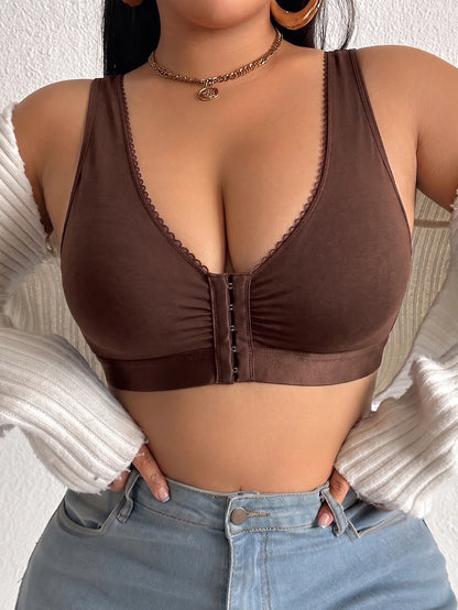 Full Cup Plus Size Front Closure Wireless Unlined Thin Cup Bra
