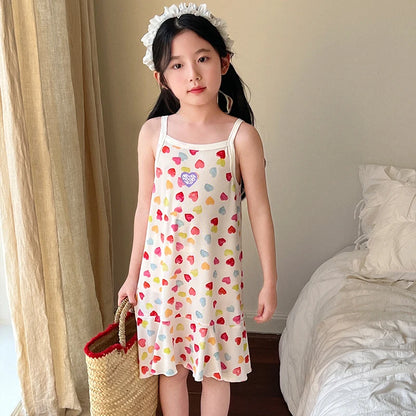 Girls Cotton Flower Dot Plaid Dress