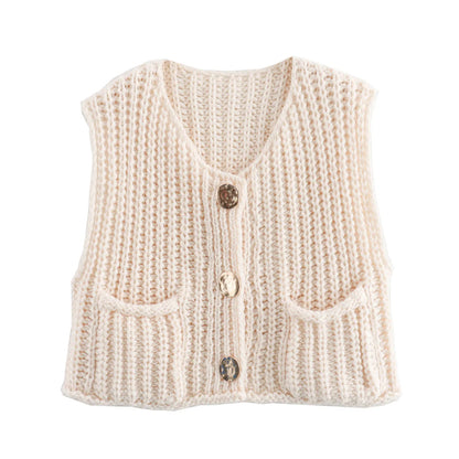 Korean Crop Sweater Vest Solid Loose Casual Sweater Vest